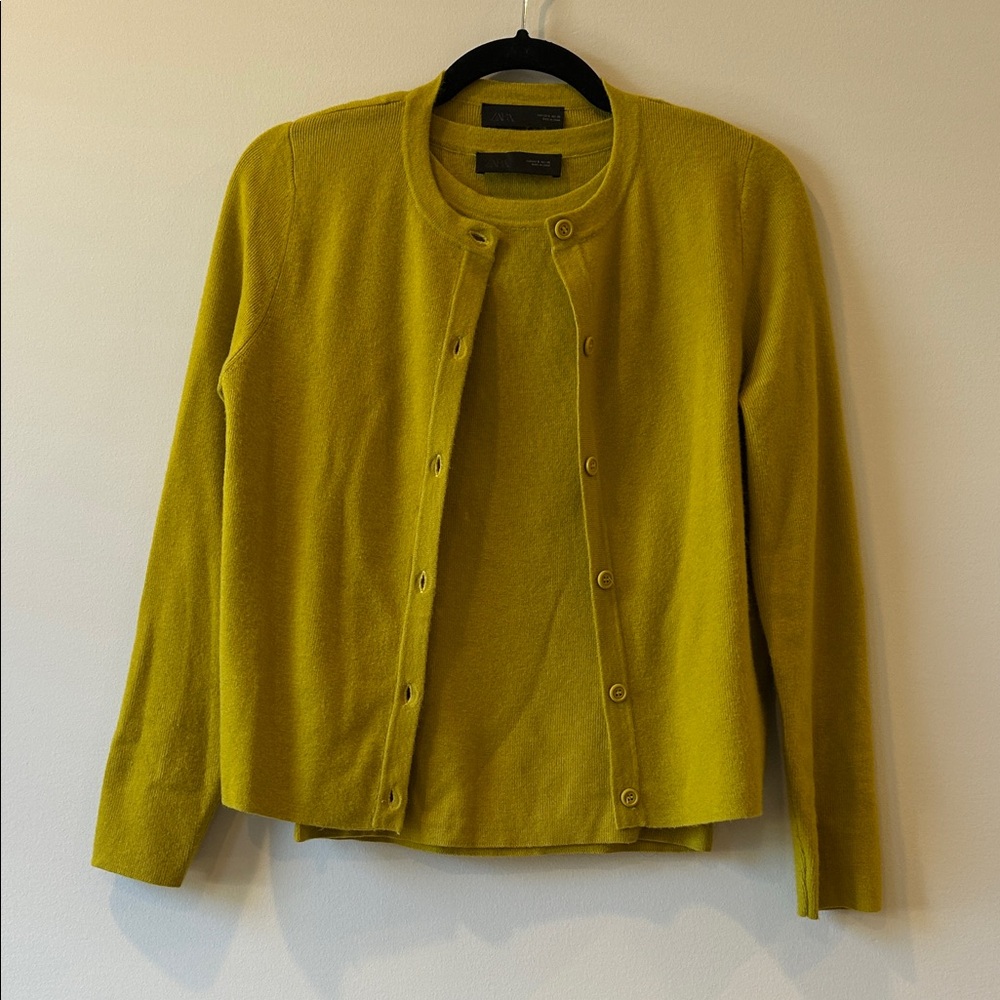Zara Women's Mustard Cardigan Sweater Set